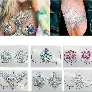 Akryl Náprsné Dekorácie Crystal Diamond Tetovanie Hudobný Festival Drahokamu Nálepky Šperky Flash Falošné Dočasné Tetovanie G