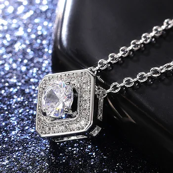Jednoduché 925 Sterling Silver Princezná Námestie Vystrihnúť AAA Crystal Zirkón Náhrdelník Prívesok pre Ženy Najlepšími Priateľmi Darčeky Reťazca Šperky