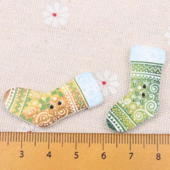 Mix Drevené Vianočné Ponožky Tvar Scrapbooking Tlačidlo Ručné Príslušenstvo na Šitie, Domáce Dekorácie Plavidlá DIY 22x30mm 20pcs