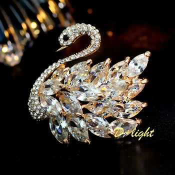 Nádherná Labuť Zirkón Brošňa Farebné Crystal Zvierat Šperky Muži Ženy Luxusné Jednoduchý Oblek Šaty Klopě Pin Banquet Príslušenstvo