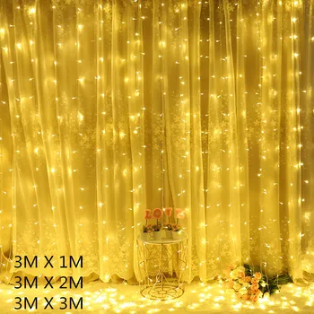 Vianočné Dekorácie pre Domov 3M LED Rozprávkových Svetiel Garland Led Vlkovcový Opony Lampa Diaľkové Ovládanie USB Záclony String Svetlá
